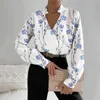 Damesblouses Opstaande kraag Blouse Stijlvolle bloemenprint Elegant Kantoor Dame Mode Stand V-hals Lange mouw Herfst Voor dames