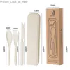 Spoon Fork Knife Wheat Straw Cutrow Set 3st med Box Portable Travel Lunch Tabeller Studenter Modervist Kök Tillbehör Q230828