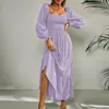 Casual Dresses Spring Maxi Dress Elegant Square Neck With Pleated A-line Silhouette Ruffle Patchwork For Fall Parties Ladies