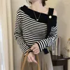 Women's Sweaters Striped Women Elegant Pullover Harajuku Tops Korean Fashion Jumper Streetwear Office Lady Temperament Off Shoulder Trend