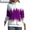 Kadın Hoodies Sweatshirts Gradient Renk Baskı Yarım Yüksek Boyun Fermuar Üstleri Zarif Pamuklu Sıcak Hoodie Banliyö Uzun Kollu Sokak Giyim T230828