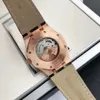 Men's Automatic Mechanical watch Rose gold leather strap case Sapphire glass 41mm size black dial and boxes