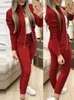 Women's Two Piece Pants Women's Elegant Two Piece Set Women's Fashion Greek Fret Printed Coat and Pants Zipper Set Women's Jogger T230828