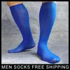 Chaussettes pour hommes genou haute bleu hommes nylon robe formelle costume gay mâle sexy bas tuyau pour homme marque de qualité