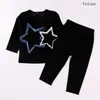 Наборы одежды 2pcs детская одежда с длинными рукавами и брюки, поставленные детьми, повседневная набор со звездным дизайном детской одежды черная велюра модная одежда x0828