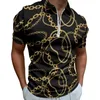 Herrpolos gyllene kedja casual t-shirts retro damast polo skjorta vänd krage estetiska man grafiska toppar stor storlek 5xl 6xl