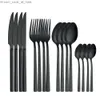 Cutrow Set Black Stainless Steel Table Seary Set 16 Pieces Forks Knives Spoons Middagsuppsättning Black Complete Freeshipping Q230828