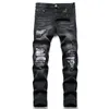 Jeans pour hommes Hommes Biker Streetwear Paisley Bandana Imprimer Patch Stretch Denim Pantalon Patchwork Trous Déchiré Slim Droit Pantalon Noir 230828