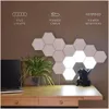 Vägglampor 1-65 stycken DIY-lampa Touch Switch Quantum LED Hexagonal Modar Creative Decoration Night Light Hexagons for Home Drop Delive DHKD1