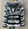 Женская меховая искусственная зима зима 100% Реал Рекс натуральное пальто кролика с шиншиллой цветной капюшона теплый застежка на молнии o 230828