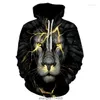 Hoodies Men's Mens Lion 3D Printed Animal Oversize Women's Sweatshirt Pullover Långärmad huvtröjor Toppar Sudaderas s