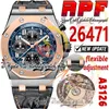 APF 42mm 2647 A3126 Automatic Chronograph Mens Watch Rose Gold Gold Pritted Blue Dial Dial Leather Super Edition Super Watches Strap Technology Technology