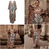 Ethnic Clothing African Dresses For Women Plus Size Zebra Printed Dashiki Elegant Ladies Gown Muslim Abaya Kaftan Bat Sleeve V-Neck Dh92M