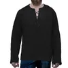 Men's T Shirts Men Solid Color Lace Up Middle Eastern Style European And American Linen Wide Band Loose V-neck Long Sleeve T-sh