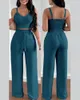 Pantalones de dos piezas para mujer Mujeres elegantes Sexy Sólido Camisola Pantalones Set 2023 Verano Correa sin espalda Correa con cuello en V Top corto Pierna ancha Traje de dama