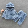 Clothing Sets New Cute Baby Boys Girls Coral Velvet Warm Spring Autumn Winter Hoodied Clothes Sets Children Kids Thick Woolen Bear Hoody Suits x0828