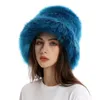 Beanie/Skull Caps Autumn Winter Women Keep Warm Rainbow Faux Fur Basin Cap Female Fashion Casual Party Bucket hat Music Festival Thickened Hat 230826