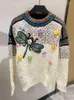 Frauen Pullover Designer 2023 Herbst Winter Casual Pullover Frauen Vintage Mode Libelle Stickerei 3D Blumen Perlen Pullover
