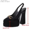 新しいファッション2024 Sling Heel Women's Brand High Back Shoes Platform Flared Heelsエレガントなデザインドレス春の夏のポンプT230828 153 S