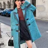 Misto lana da donna Cappotto di lana Donna Autunno Inverno Abbigliamento Moda Top casual Giacca allentata Giacca pesante lunga blu femminile 230828