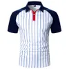 Men Stripe Polo Shirt Three-color Splicing Tops Classic Streetwear Casual Fashion Men Short Raglan Sleeves Polo Shirt HKD230825