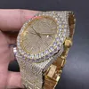 New Men's Iced Diamond Watch Yellow Gold Colour Watches Bigger Diamond Bezel 8215 Automatic Movement Shiny Watches 42mm