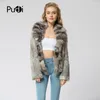 Womens Fur Faux CR072 Sticked Real Rabbit Coat Overcoat Jacket With Fox Collar Russian Winter Thick Warm äkta 230828