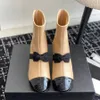 top Leather bow sheepskin chunky heel women's ankle boots Fashion Designer Booties Black White Apricot