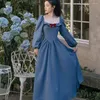 Casual Dresses Vintage Princess Dress Women's Cabin Style Red Bowknot Pomfret Sleeves Square Neck Elastic Blue Fashion Elegant