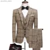 Spodnie ds. Płaszczów w stylu brytyjski Slim Fit | Plaid Duży rozmiar 5xl Wedding Groom High End 3 sztuki garnitury Set Kurtka Blazery Spodni Q230828