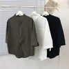 Men's Casual Shirts Modern Look Linen Shirt For Men Stylish Summer Stand Collar Roll-up 3/4 Sleeve Solid Color Loose Fit Streetwear