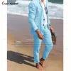 Abiti da uomo Blazer Abiti classici in lino beige per uomo Set Summer Groomsmen Wedding Beach Tuxedo Moda su misura Blazer casual Pantaloni 2 pezzi 230826