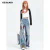 Womens Jeans Vintage Appliques High Waist Street Style Blue Straight Pants Korean Fashion Women Wide Leg Baggy Y2K Denim Trouser 230826