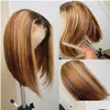 İnsan saç perukları bal sarışın vurgu peruğu düz 13x4 bob dantel ön siyah kadınlar için kısa hd ön bırak dağıtım ürünleri remy v dh5wt
