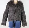 Womens Fur Faux Harppihop Rabbit Päls äkta stickad kappa för kvinnor Raccoon Collar Jacket Trench Outwear Fashion Street Party Jacketc918 230828