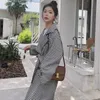 Wool Blends Women Women Spring Fashion Plaid Trench Płaszcz z paskiem Turn Down Collar Femme Casaco Abrigo Streetwear 230828