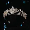 Hårklipp strassar brud bröllop krona skiktad blå pärla brud tiaras barock huvudbonad smycken tillbehör hq0808-4