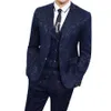 Мужские костюмы Blazers оставили rom бренд роскошные мужчины свадьба черно -голубые бизнес -банкетные наборы для вечеринок Slim Fit мужская одежда 230828