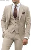 Herrenanzüge, 3-teilig, Slim Fit, lässig, für Trauzeugen, Armeegrün, Champagner, Revers, Business-Smoking für formelle Hochzeit (Blazer + Hose + Weste) Q230828