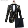 New European Size (Blazer + Trousers) Men's Suit Elegant Trend Printing Emcee Host Dress Best Man Performance Suit 2 Sets 2022 Q230828