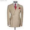 Khaki Men Suits Slim Fit 2 Piece Classic Solid Color Double Breched Blazer for Wedding Groom Groomsmen Clothes Custom Made Sets Q230828