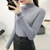 Kvinnors tröjor Half High Collar Women Sweater Autumn Winter Elasticity Slim Long Sleeve Pullover Tops Korean Ladies Sticked Jumper