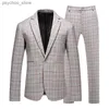 Black Men Suit Set Elegant Office Terno Masculino Completo Blazer+ Pants Luxury Plaid Wedding Business Slim Saco Formal Hombre Q230828