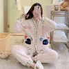 Women's Sleepwear Flannel Pajamas Set Women 2023 Autumn Winter Pijamas Coral Fleece V-Neck Suits Female Homewear Clothing