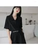 Damesblouses Zomer Zwart Dubbellaags Poloshirt met korte mouwen Koreaanse versie Temperament Kleine ontwerper Sexy