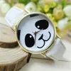 Horloges Mode Panda Face Ronde wijzerplaat Horloge Witte lederen band Eenvoudig waterdicht quartz analoog