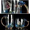 Tasses Bleu Rose Émail Cristal Tasse À Thé Tasse À Café Papillon Fleur Eau Avec Cuillère Verre Verre Amant Cadeau De Mariage