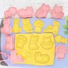 8pcs / set chat emporte-pièces en plastique 3D dessin animé pressable biscuit moule cookie timbre cuisine cuisson pâtisserie outil de cuisson HKD230828