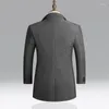 Men's Trench Coats Men Woolen Coat Autumn Winter Mid Long Wool & Blends Jacket Casual Grey/Black/Wine Red