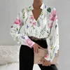 Damesblouses Opstaande kraag Blouse Stijlvolle bloemenprint Elegant Kantoor Dame Mode Stand V-hals Lange mouw Herfst Voor dames